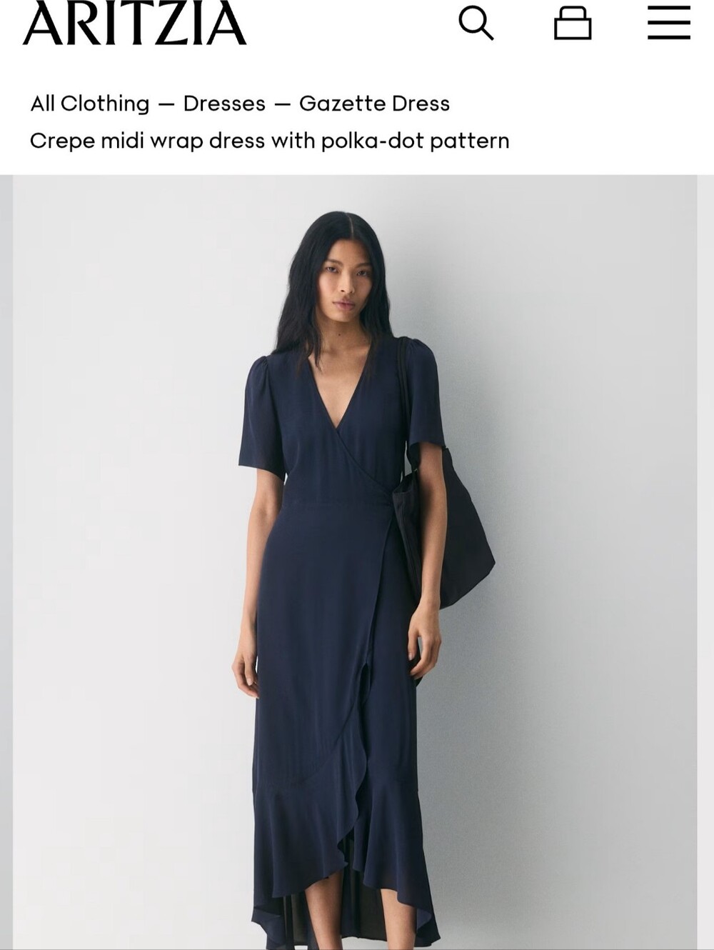 Aritzia Navy Crepe Midi Wrap Dress